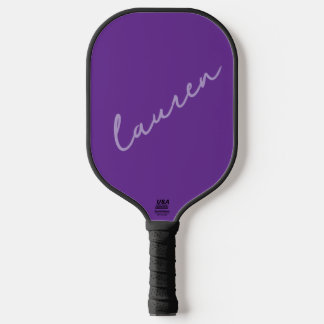 Moderne dunkel violett-pink Schrift Name  Pickleball Schläger