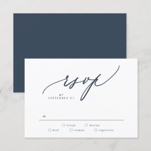 Moderne dunkelblaue blaue, einfache Hochzeit RSVP Karte