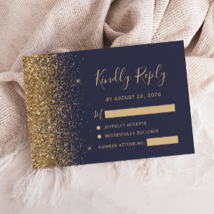 Moderne Dunkelblaue Goldene Faux Glitter Kante RSVP Karte