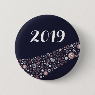 Moderne dunkelblaue, rosa und weiße Schneeflocken  Button
