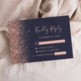 Moderne Dunkelblaue Rose Gold Glitzer Edge RSVP Ka Karte