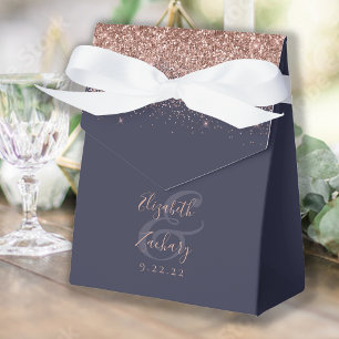 Moderne dunkelblaue Roségold Glitter-Hochzeit Geschenkschachtel