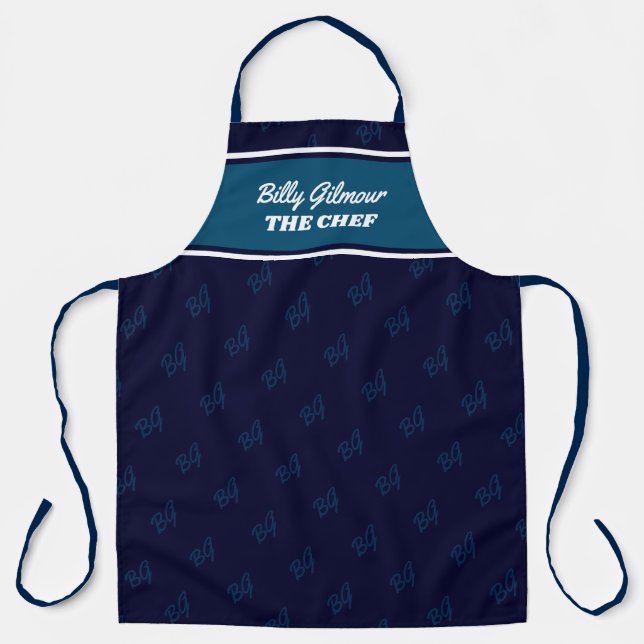 moderne dunkelblaue Schürze mit Koch (Vorderseite)