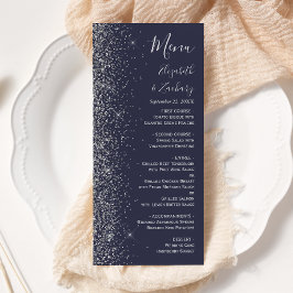 Moderne dunkelblaue Silber Glitzer Edge Wedding Menükarte
