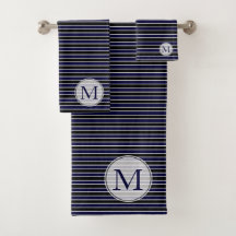 Moderne dunkelblaue Streifen Mit Monogramm