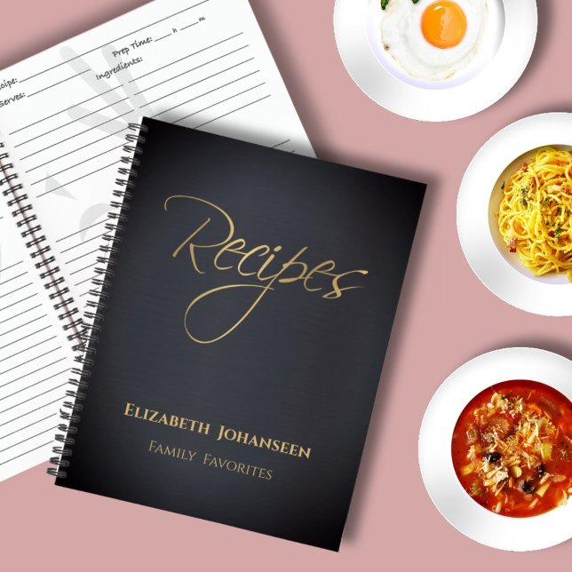 Moderne, dunkelblaue und goldene Rezepte Notizbuch (Von Creator hochgeladen)
