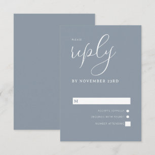 Moderne, dunkelblaue und weiße, einfache Hochzeit RSVP Karte