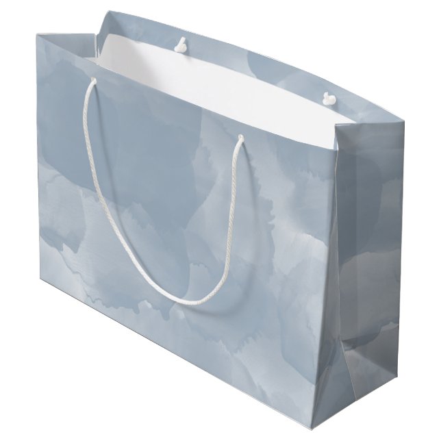 Moderne dunkelblaue Wasserfarben Pinselstriche Große Geschenktüte (Rückseite Schrägansicht)