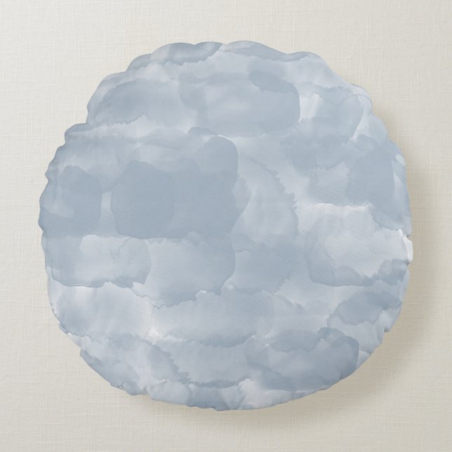 Moderne dunkelblaue Wasserfarben Pinselstriche Rundes Kissen (Vorderseite)
