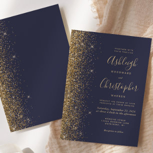 Moderne Dunkelblauer Glitzer Hochzeit Einladung