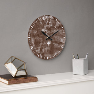 Moderne dunkelbraune abstrakte Aquarellmuster Große Wanduhr