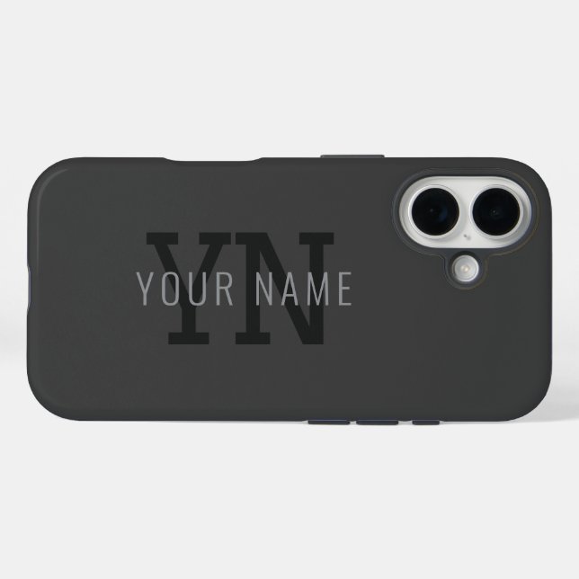 Moderne dunkelgraue monogrammierte Namen (oder and iPhone 16 Hülle (Rückseite (Horizontal))