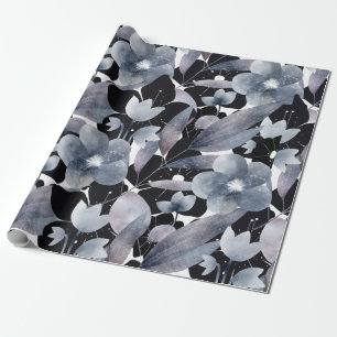 Moderne dunkelgraue schwarze weiße florale Geschen Geschenkpapier