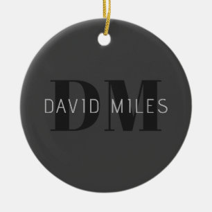 Moderne dunkelgraue und schwarz bearbeitbare Bezei Keramik Ornament