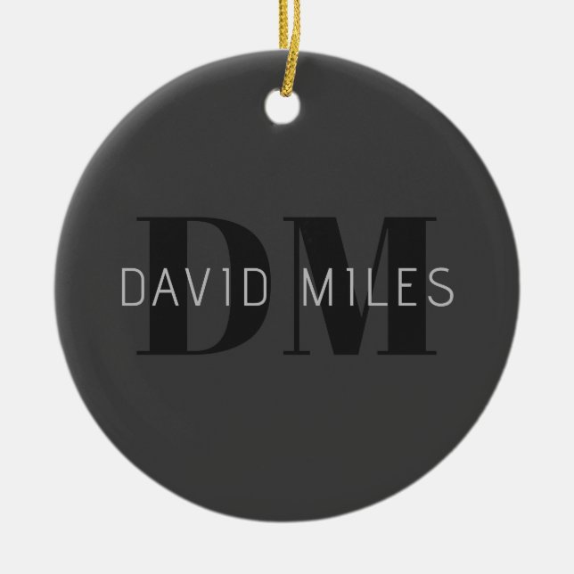 Moderne dunkelgraue und schwarz bearbeitbare Bezei Keramik Ornament (Vorne)