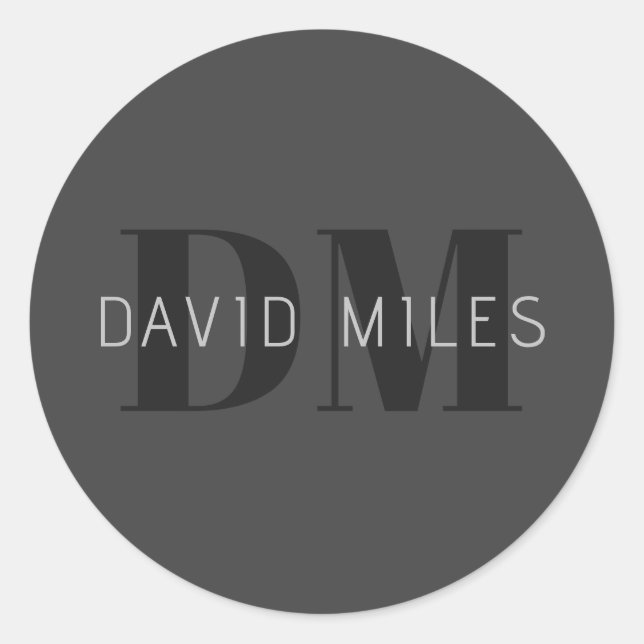 Moderne dunkelgraue und schwarz bearbeitbare Bezei Runder Aufkleber (Vorderseite)