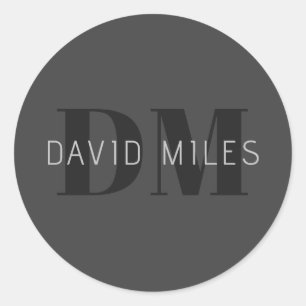 Moderne dunkelgraue und schwarz bearbeitbare Bezei Runder Aufkleber