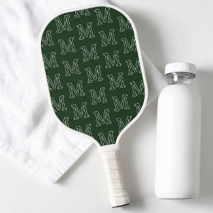 Moderne Dunkelgrüne Einfache Initialen Monogramm M Pickleball Schläger