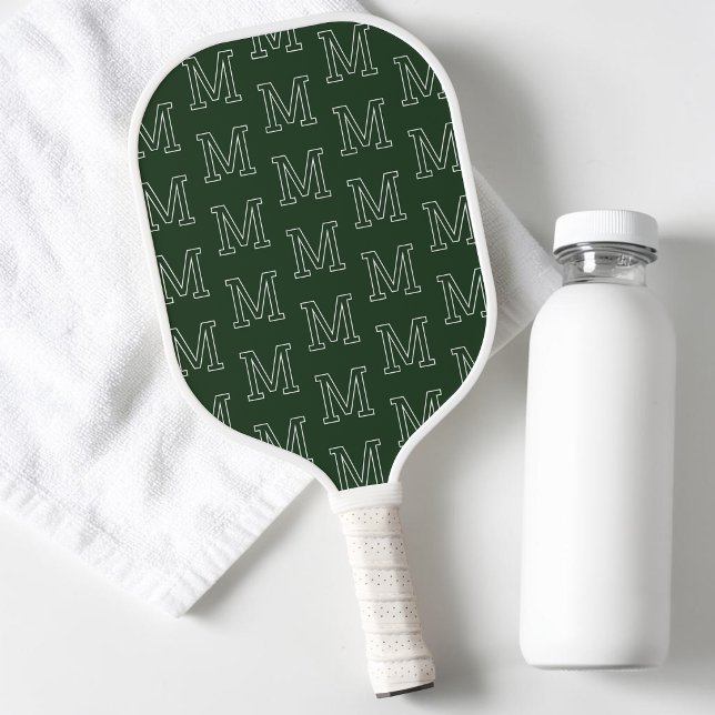 Moderne Dunkelgrüne Einfache Initialen Monogramm M Pickleball Schläger (Modern Dark Green Simple Initial Monogram Pattern Pickleball Paddle)
