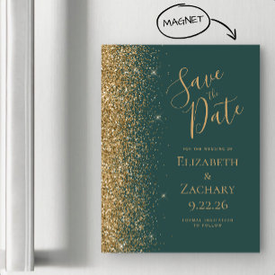 Moderne Dunkelgrüne Goldene Hochzeitseinladung Mag Magnetkarte