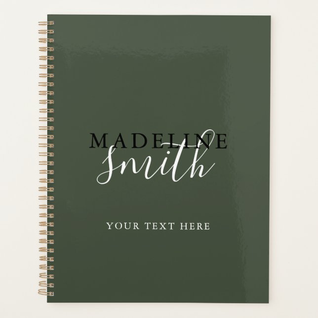 Moderne dunkelgrüne Typografie-Schrift Planer (Vorderseite)