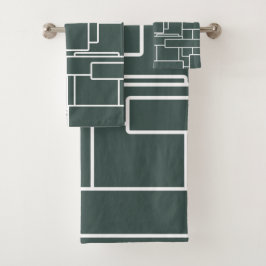 Moderne dunkelgrüne und Abstrakte Geometrie Badhandtuch Set