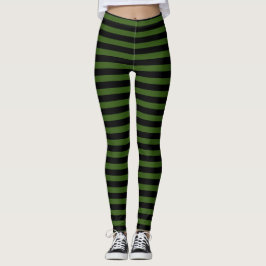 Moderne dunkelgrüne und schwarze Streifen Leggings