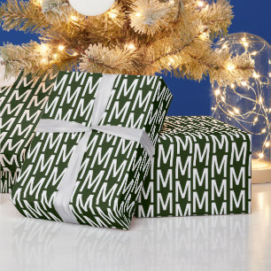 Moderne dunkelgrüne weiße benutzerdefinierte Monog Geschenkpapier