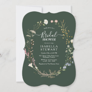 Moderne dunkelgrüne Wildblume Elegantes Brautparty Einladung