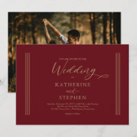 Moderne dunkelrote Minimalistische Hochzeitseinlad