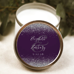 Moderne dunkelviolette silberne Glitter-Ecken-Hoch Runder Aufkleber