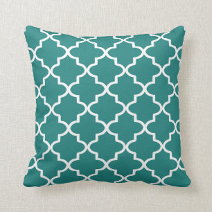 Moderne dunkle Aquamarine und weiße marokkanische Kissen