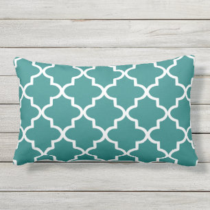 Moderne dunkle Aquamarine und weiße marokkanische  Lendenkissen