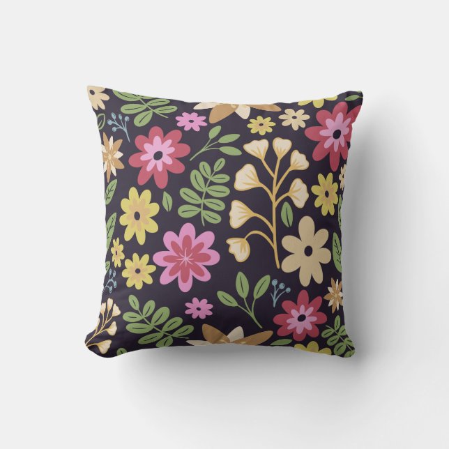 Moderne dunkle, florale, mehrfarbige Blume Kissen (Vorderseite)
