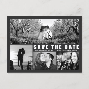 Moderne Dunkle Karte Save the Date 4 FotoCollage P