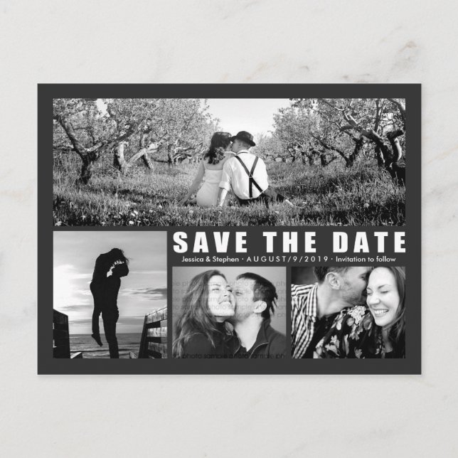 Moderne Dunkle Karte Save the Date 4 FotoCollage P (Vorderseite)