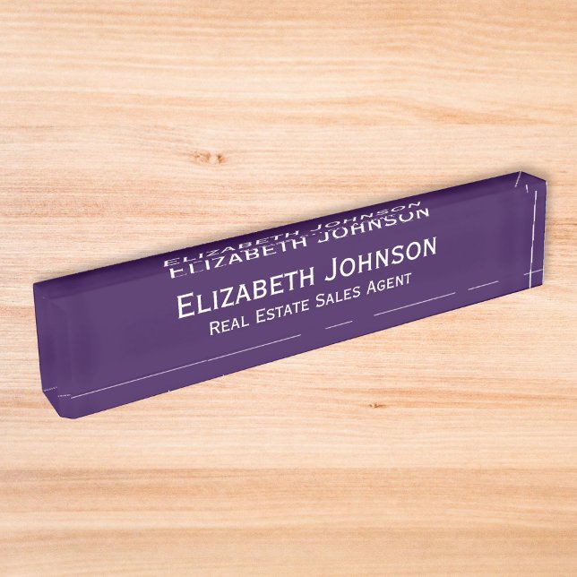Moderne dunkle Lila Berufliche Führungskraft Namensplakette (Modern Dark Purple Professional Business Executive Desk Name Plate)