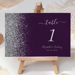 Moderne, dunkle Lila Silber Glitzer Edge Wedding Tischnummer