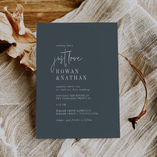 Moderne, dunkle Navy Blue Just Liebe Hochzeit Einladung