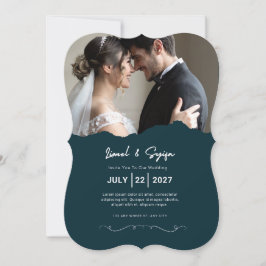Moderne dunkle Türkis-Foto-Hochzeitseinladung