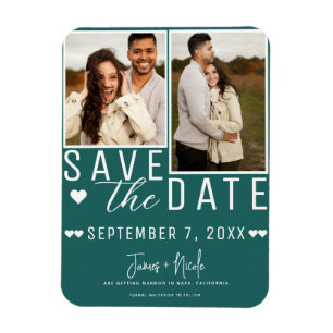 Moderne Dunkle Türkis Save-the-Date 2-Foto-Hochzei Magnet