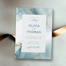 Moderne Dusty Blue Aquamarin Elegant Frame Beach W Einladung