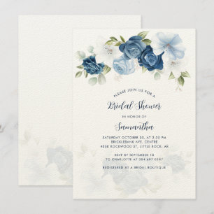 Moderne Dusty Blue Floral Bridal Dusche Einladung
