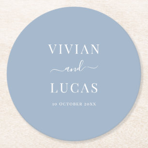 Moderne Dusty Blue Formal Minimal Hochzeit Runder Pappuntersetzer
