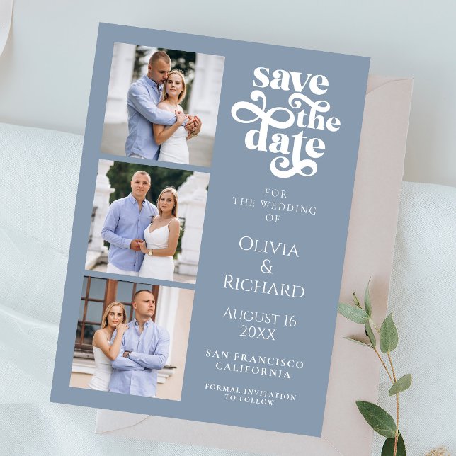 Moderne dusty Blue Foto Collage Wedding Save The Date (Von Creator hochgeladen)