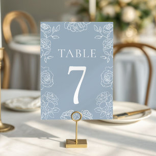 Moderne Dusty Blue French Rose Hochzeit Tischnummer