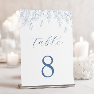 Moderne Dusty Blue Minimal Blätter Hochzeit Tischnummer