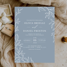 Moderne Dusty Blue Minimal Leafy Wedding
