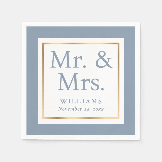 Moderne Dusty Blue und Gold Wedding Napkins Serviette (Vorderseite)