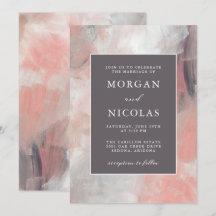 Moderne Dusty Coral und graue Pinselstriche Hochze